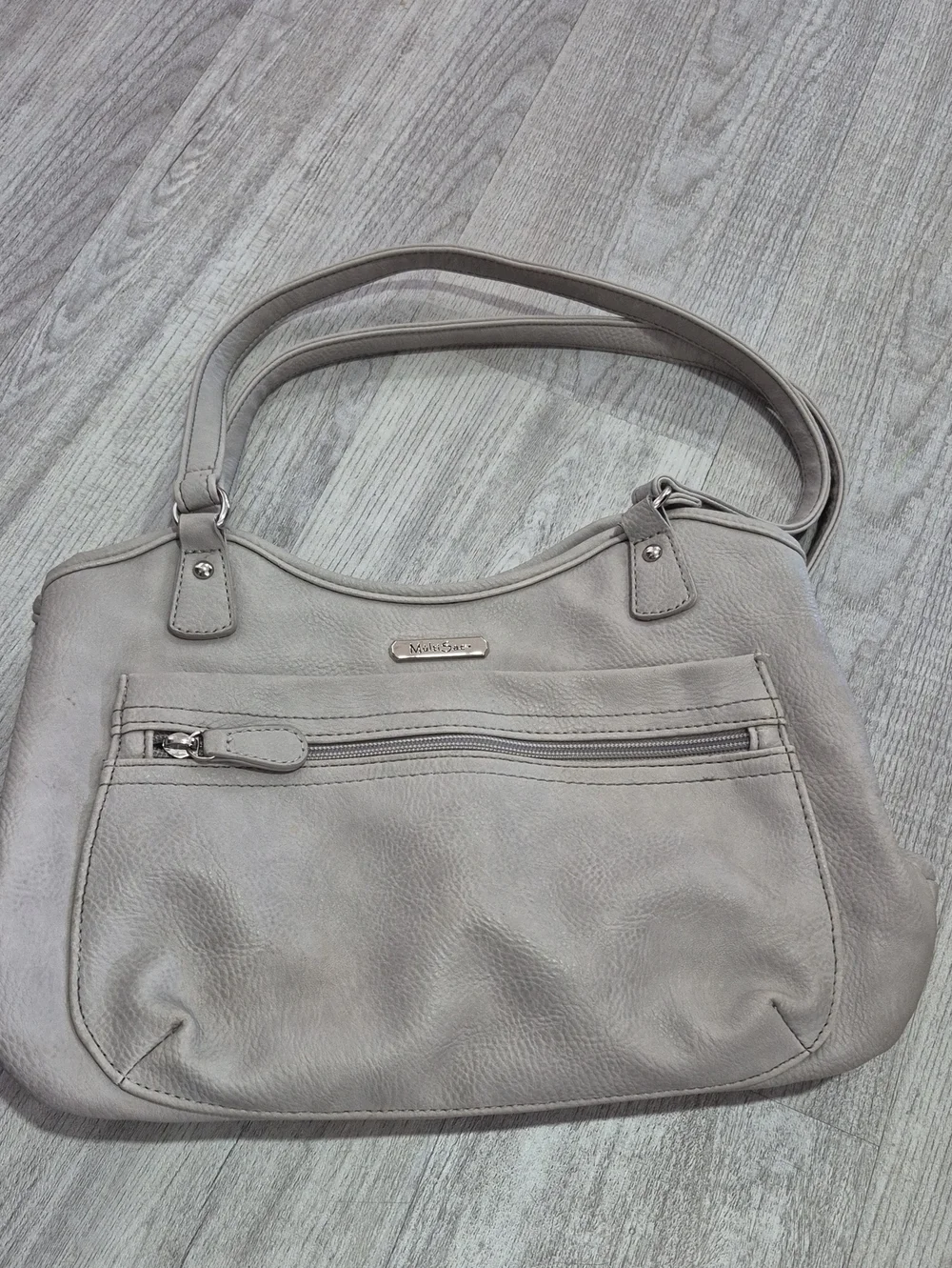 Neutral Gray Shoulder Bag with Front Zip by MultiSac